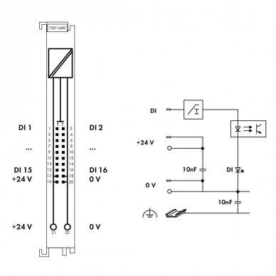 750-1400 WAGO 16-channel digital input; 24 VDC; 3 ms; Ribbon cable, 16DI modulis 3