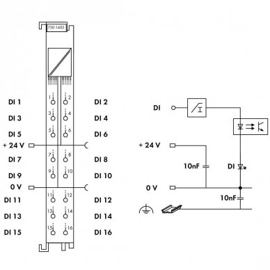 750-1405 WAGO 16-channel digital input; 24 VDC; 3 ms, 16DI modulis 3