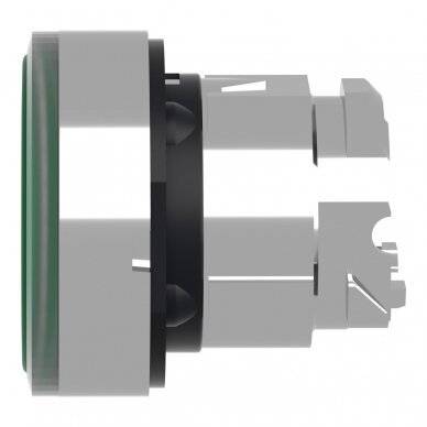 Head for illuminated push button, Harmony XB4, metal, green flush, 22mm, universal LED, spring return, plan lens 2